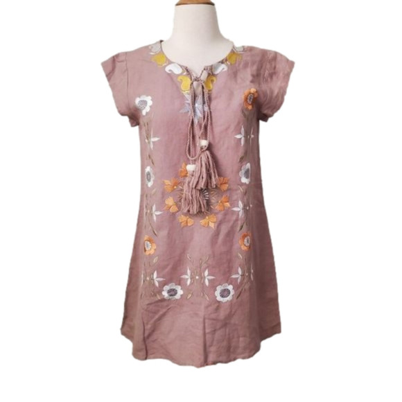 𝅺Bindu Peasant Dress Linen Floral S - Picture 1 of 5